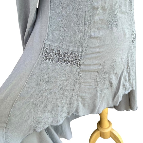 Free People Hooded High Low Tunic Dress Embroidered Drapey Hem Gray Small GUC - Picture 8 of 16
